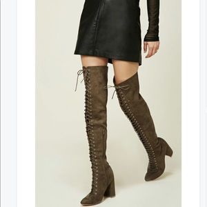 NWOT Forever 21 Lace-Up Thigh-High Heel Boots